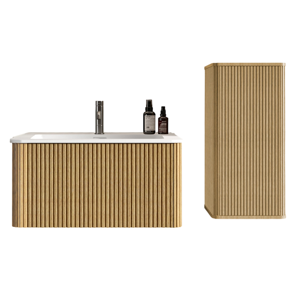 Mobile lavabo sospeso 81 x 46,5 x 37 cm rovere con colonna, senza rubinetto