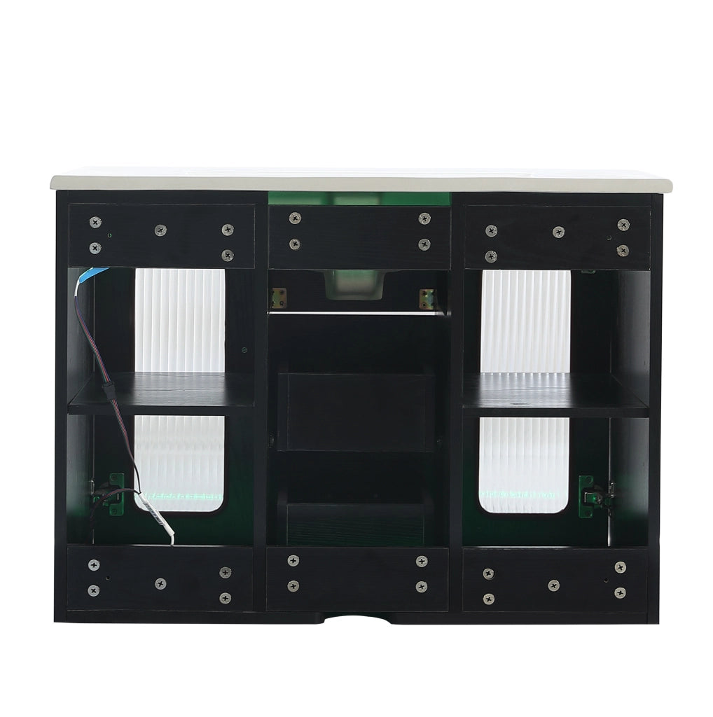 Mobile lavabo sospeso 76x46x55 cm in MDF nero con lavabo in ceramica e LED