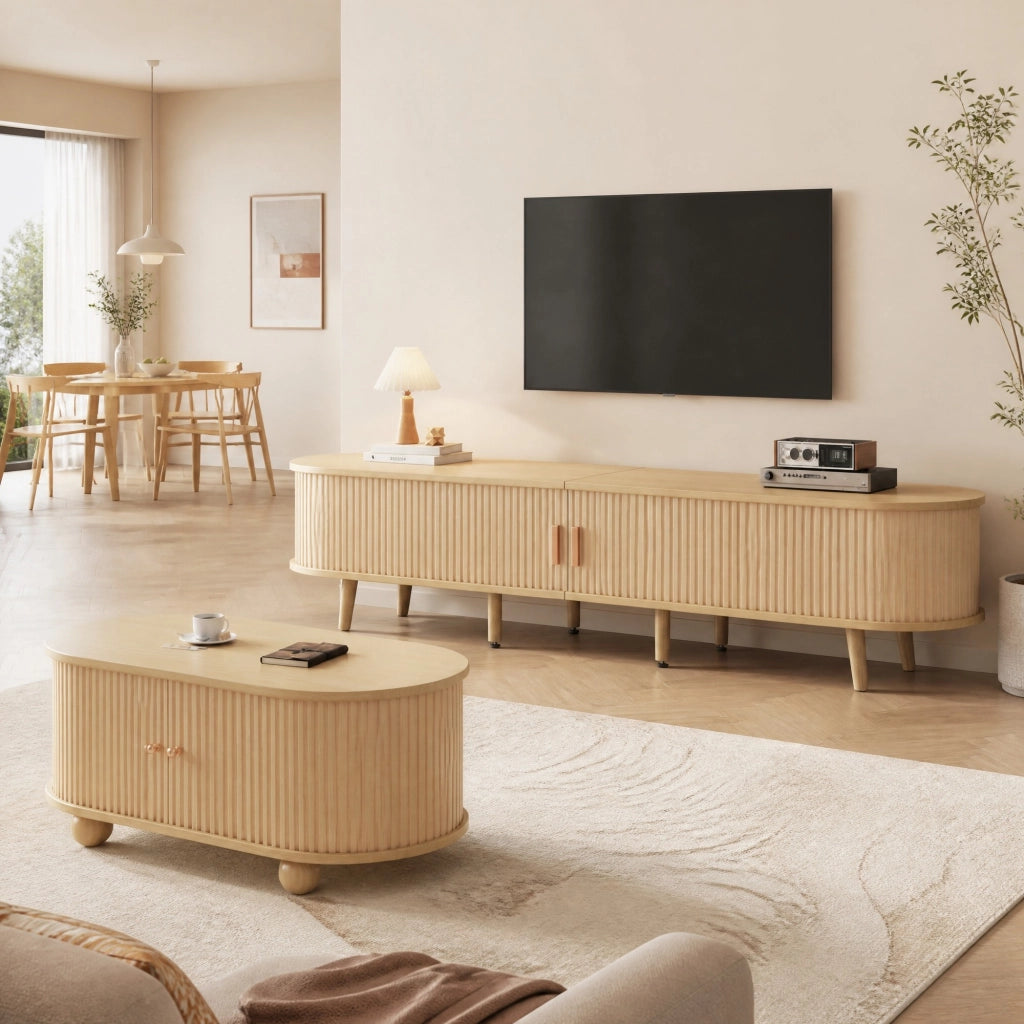 Set mobile TV e tavolino da caffè in MDF effetto legno, con contenitori