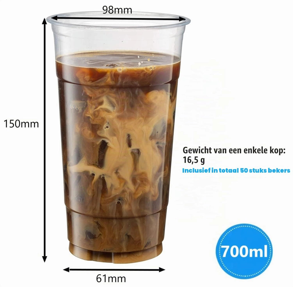 Bicchiere in PET da 700 ml, confezione da 50 pezzi, trasparente, riutilizzabile, resistente