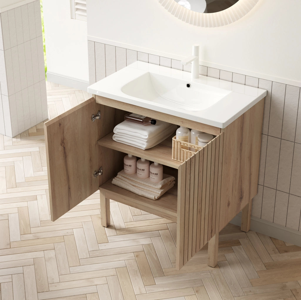 Mobile bagno a terra con lavabo in ceramica e due ante