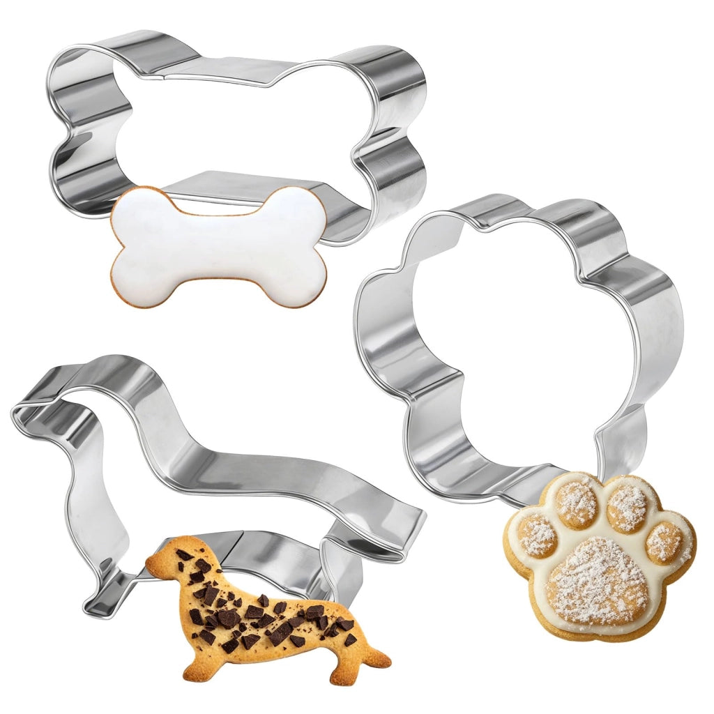 3 Formine per biscotti a forma di cane, osso e zampa, in acciaio inossidabile, dimensioni: 7,2/9,5/6,2 cm