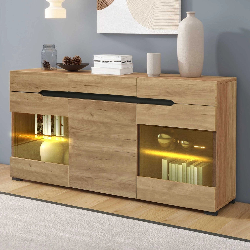 Letto contenitore con LED; cassetti; Particle Board; oak – SuerZaro