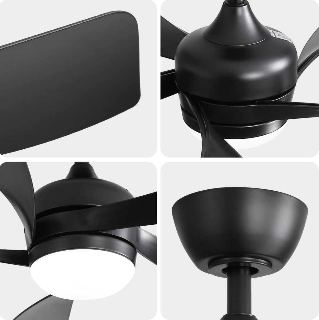 Ventilatore da soffitto 42 pollici con LED dimmerabile, motore DC e telecomando nero