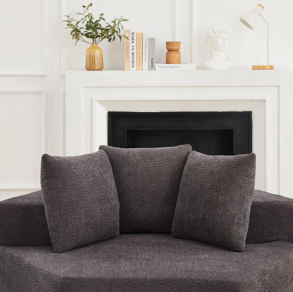 Poltrona modulare esagonale 138x122x76 cm in ciniglia grigia con 3 cuscini