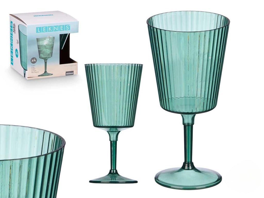 Bicchieri in plastica da 400 ml, set da 4, a righe, verdi, riutilizzabili