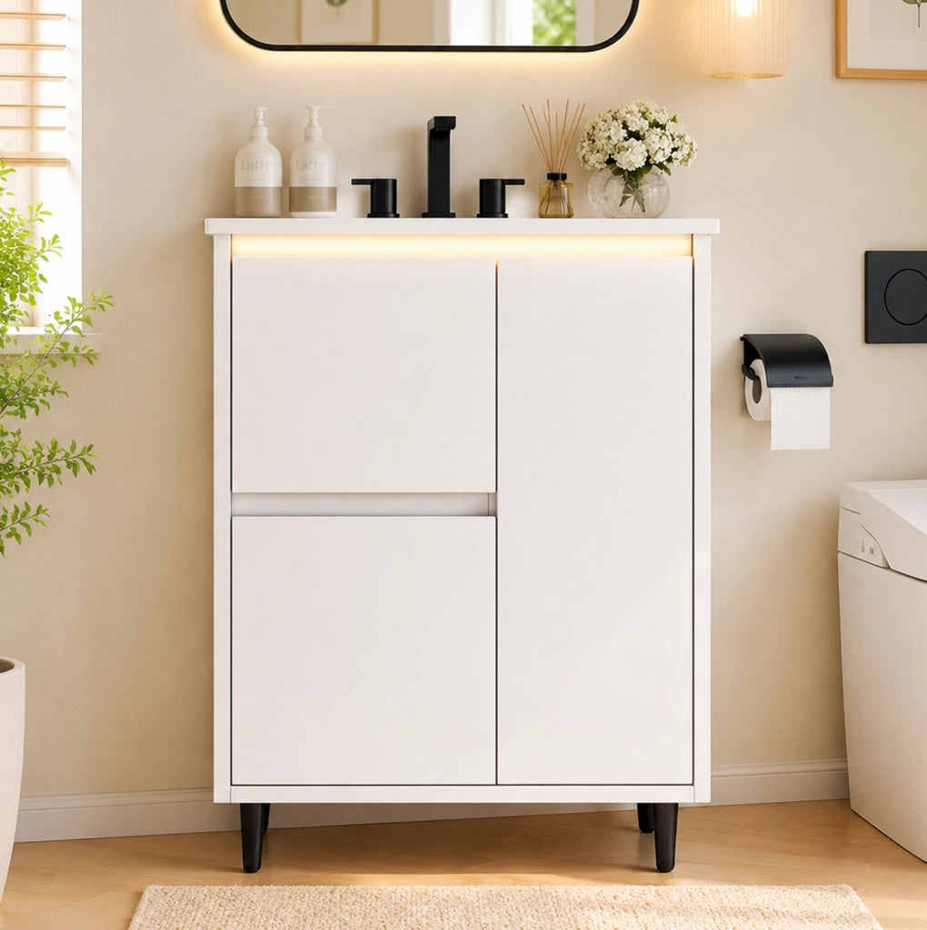 Mobile bagno bianco 61x46,5x87 cm con lavabo in ceramica integrato e cassetti soft-close