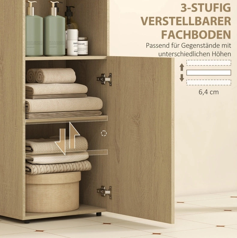 Mobiletto da bagno con anta, ripiano regolabile e scaffale aperto, 40x31x104 cm, rovere giallo
