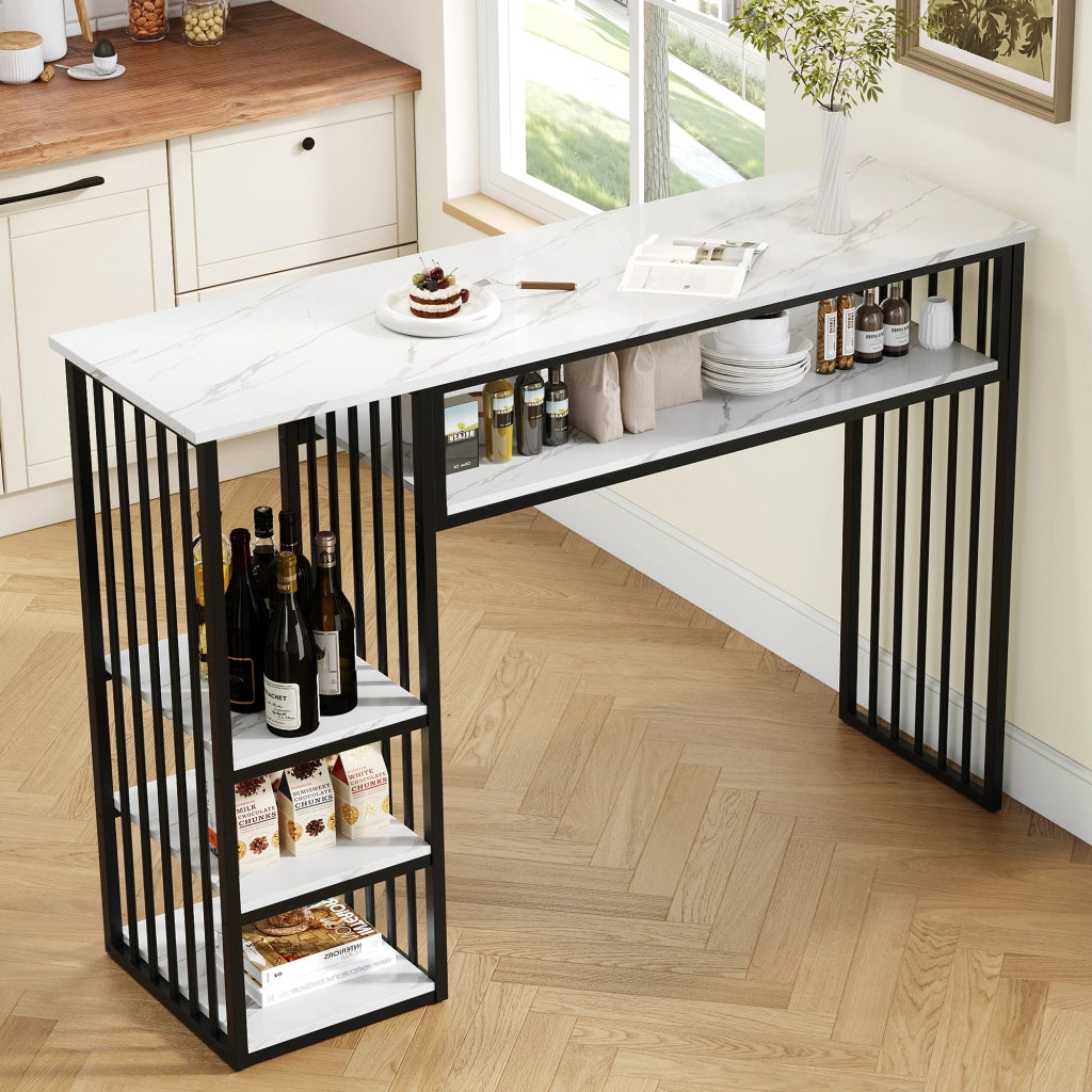 Tavolo da bar con contenitore effetto marmo 140 cm
