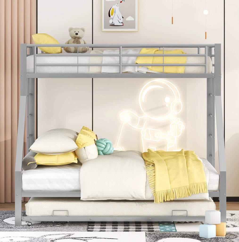 Letto a castello in metallo con letto estraibile e scale su due lati, 90(140)x200 cm, nero/bianco