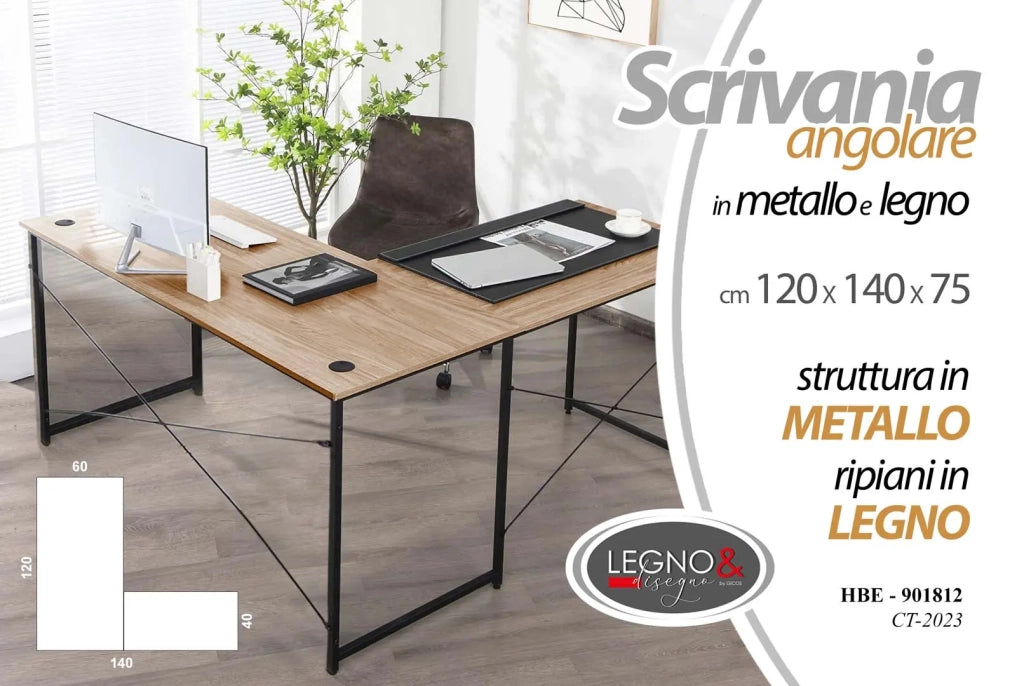 Scrivania angolare in metallo cm 120x140x75h
