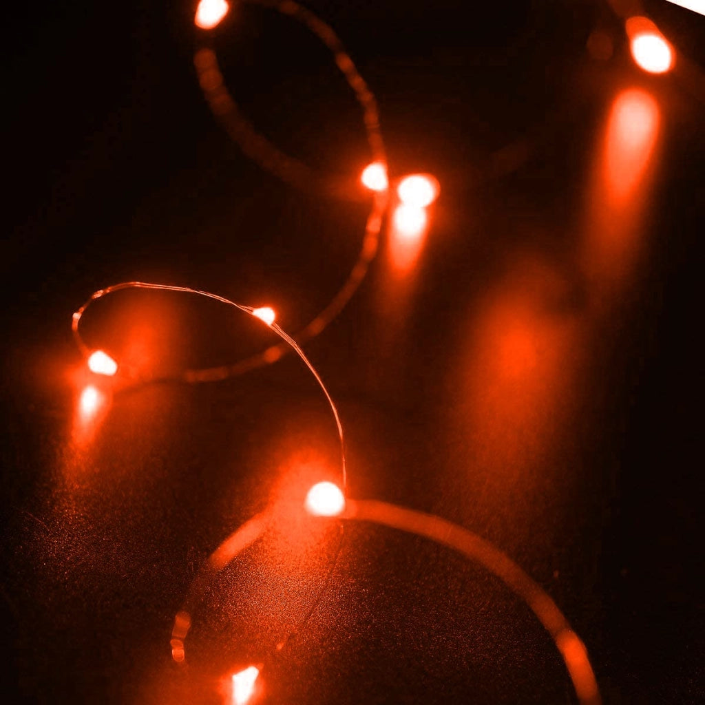 Catena luminosa a LED, 5 metri, alimentazione USB, filo di rame, colore rosso, 50 LED