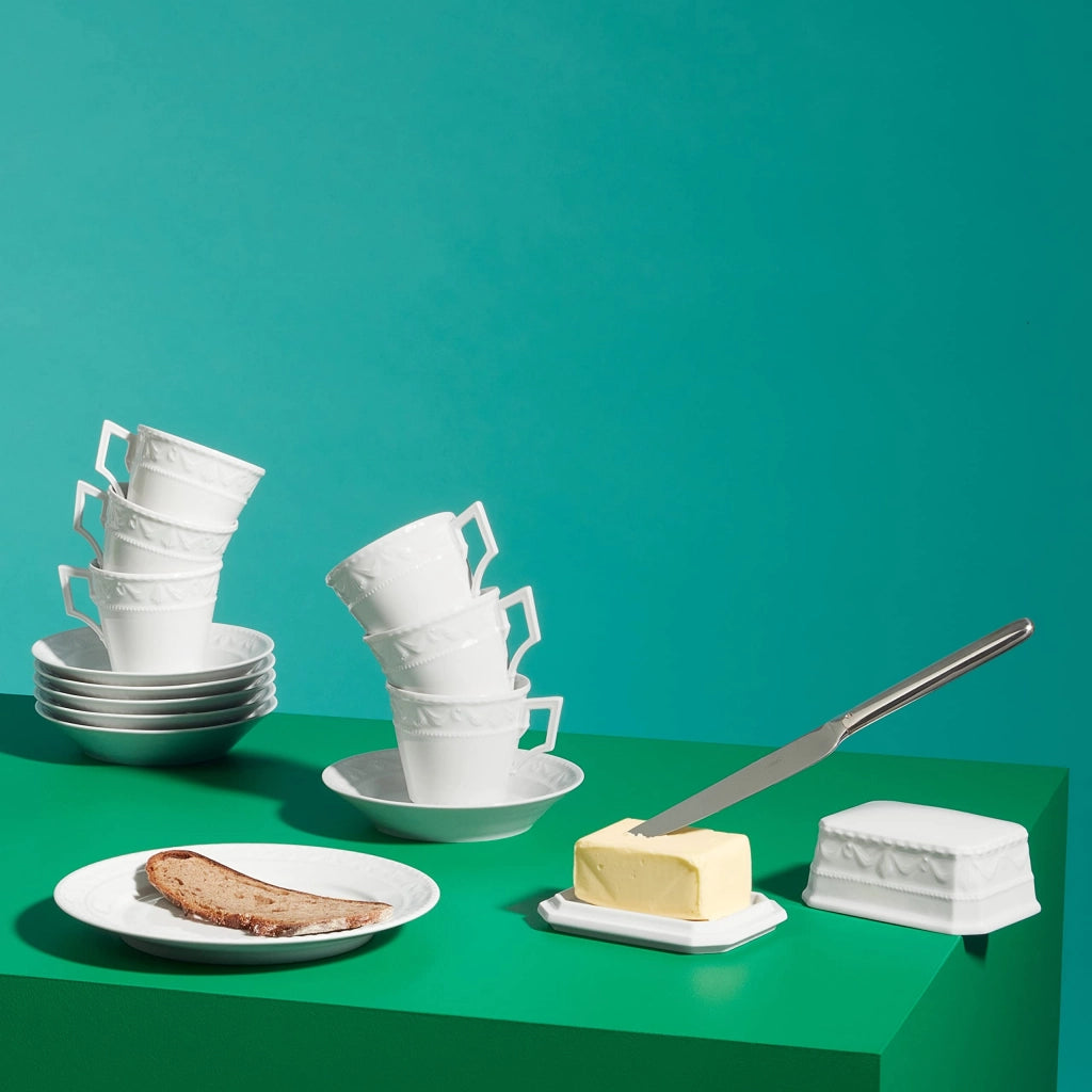 Piatto dessert KURLAND, porcellana, bianco, diametro 19,5 cm, prodotto artigianalmente