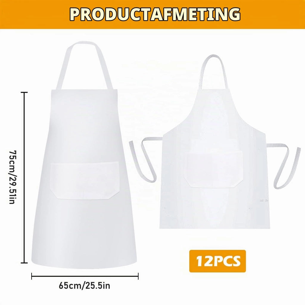 Confezione da 12 grembiuli da cucina, impermeabili, 75x65 cm, colore bianco