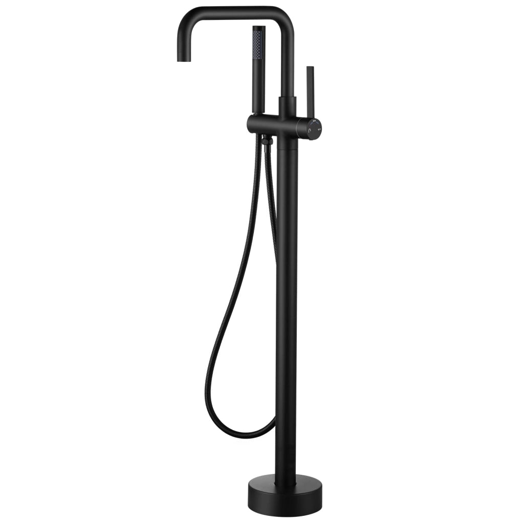 Rubinetto da bagno freestanding con doccetta a mano, montaggio a pavimento, 360° rotante, in ottone, sistema doccia - Nero