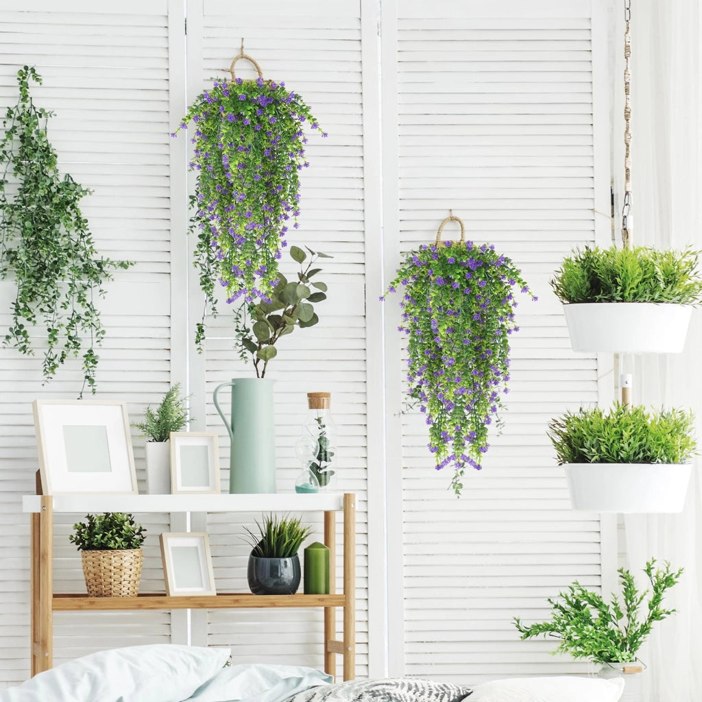 Fiori artificiali da parete, 4 pezzi, resistenti ai raggi UV, color viola, 76 cm
