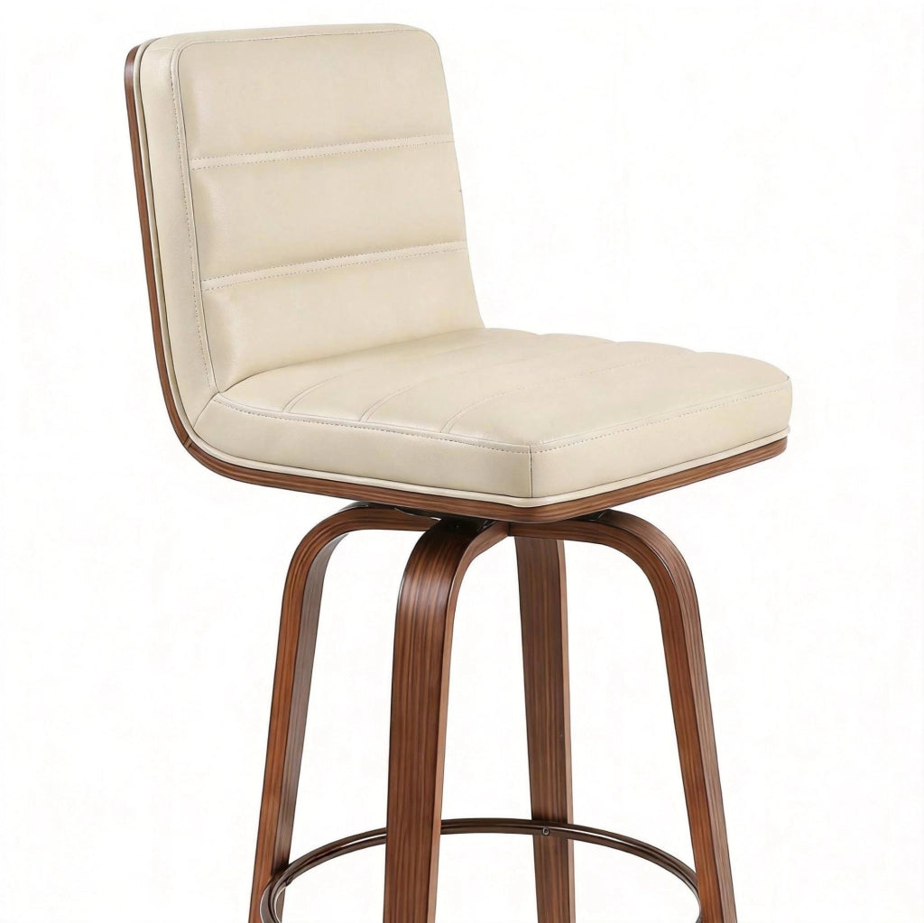 Sgabello da bar crema con rivestimento in similpelle e gambe in faggio