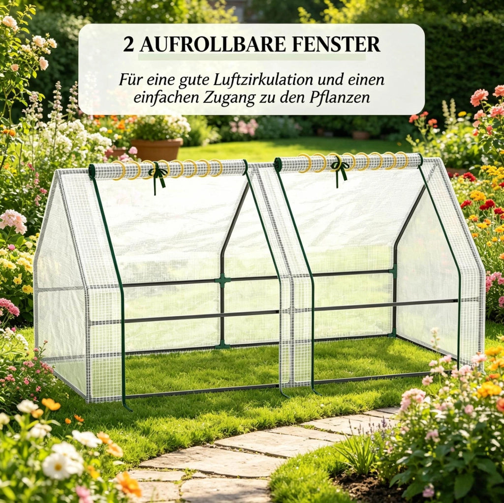 Mini serra da giardino 180 x 90 x 90 cm con 2 finestre, bianca
