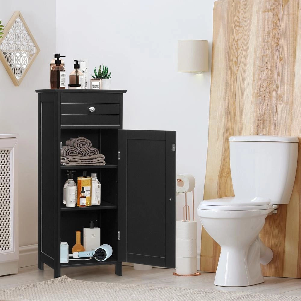 Mobiletto da terra in MDF nero con cassetto e anta ripiani regolabili armadietto moderno salvaspazio robusto per bagno e casa