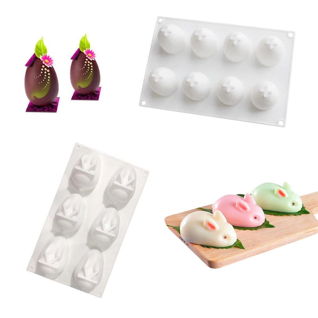 Stampo in silicone a forma di coniglio e uovo, con cavità multiple, dimensioni 29,5x17,1x4,8 cm