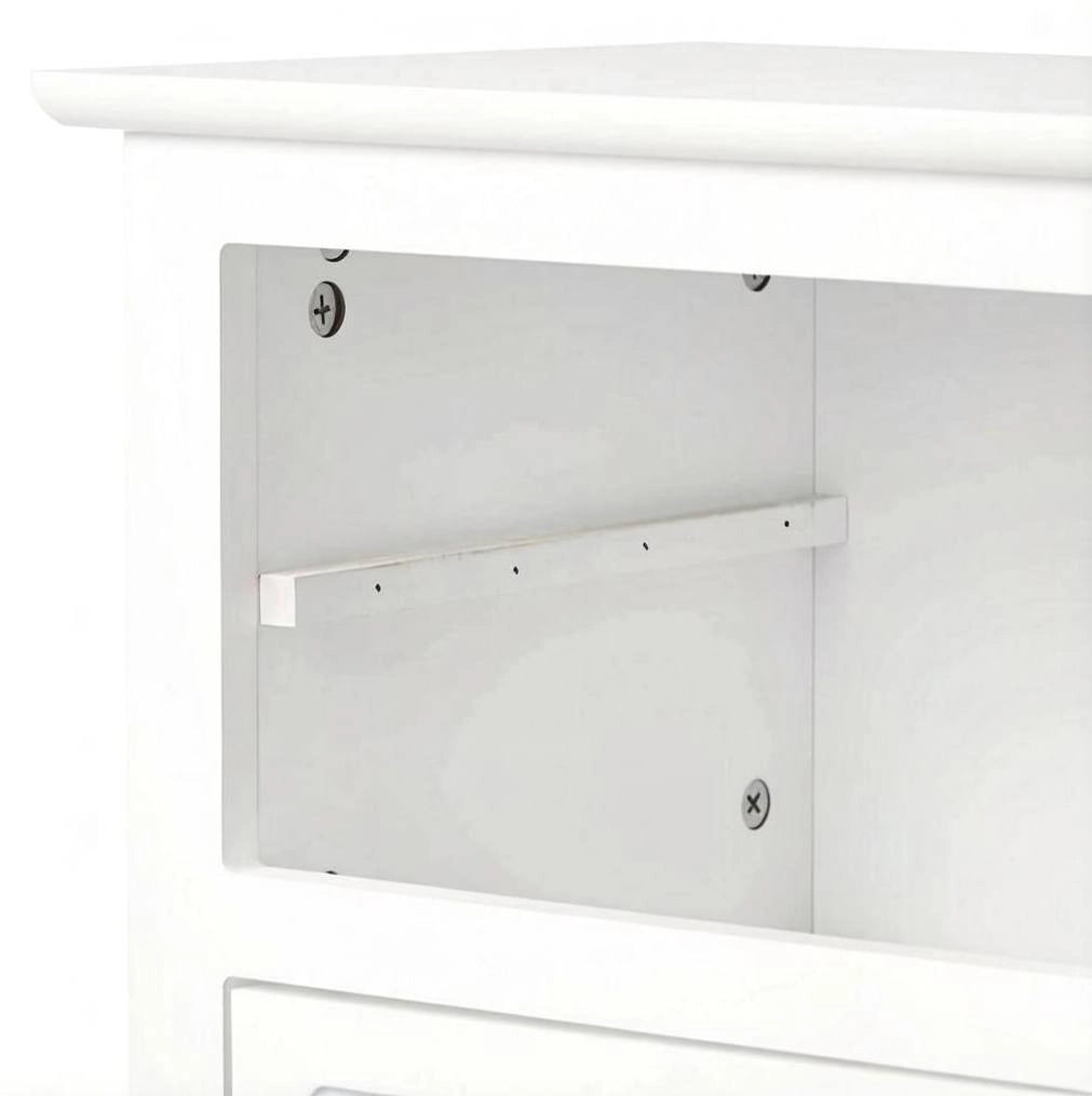 Comodino bianco in MDF con 2 cassetti e gambe curve