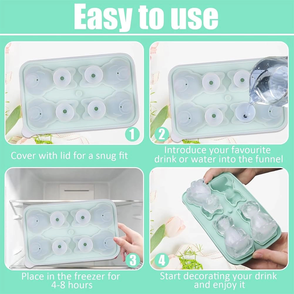 Stampo in silicone per cubetti di ghiaccio a forma di gatto, confezione da 2 pezzi, colore verde, design 3D