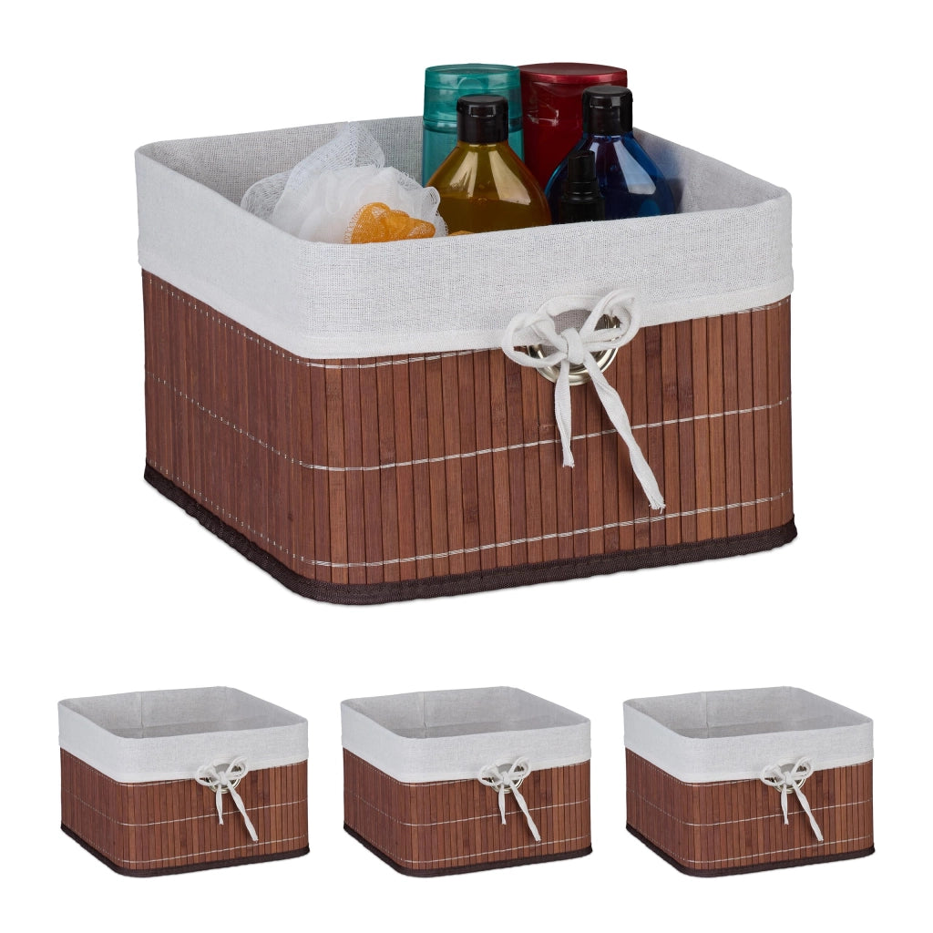 Set di 4 cesti portaoggetti in bambù, color marrone e bianco, dimensioni 20x31x31 cm