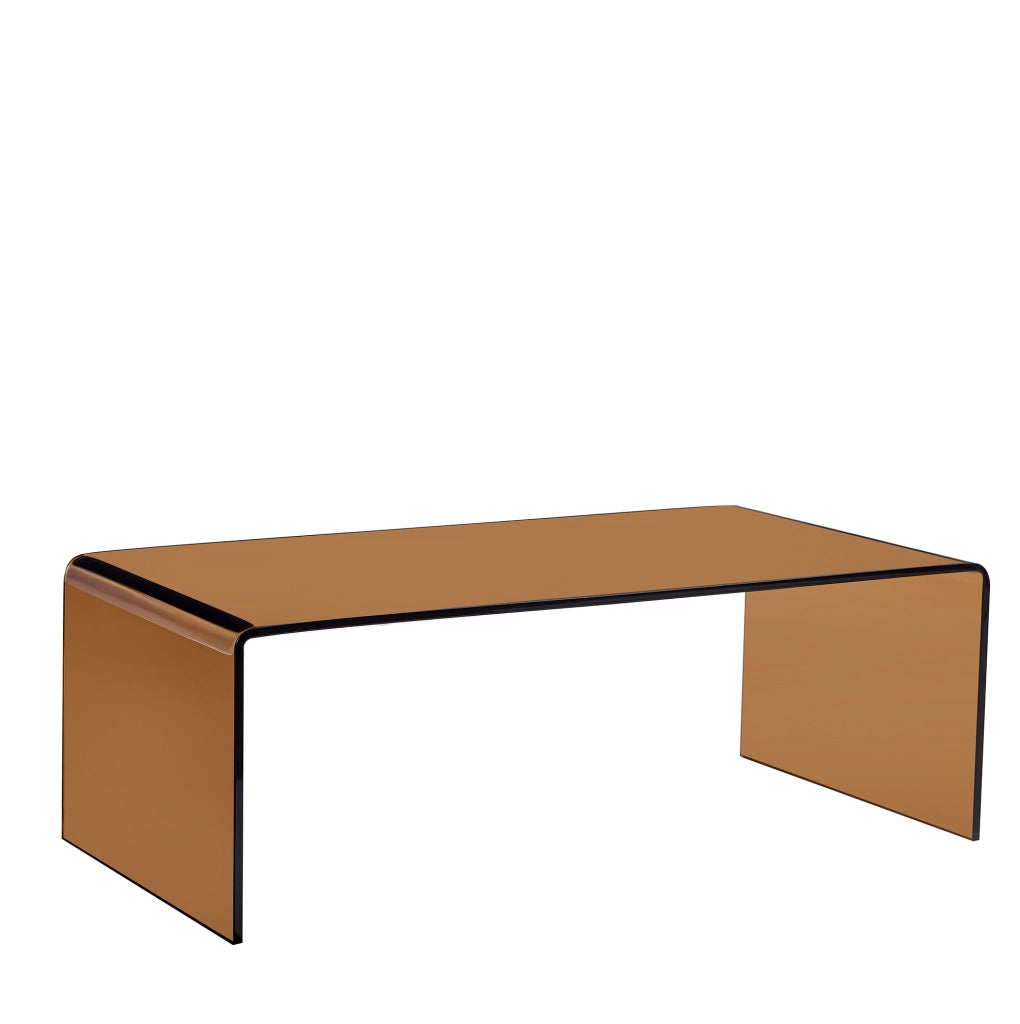 Tavolino da salotto in vetro temperato curvato marrone 100 × 50 × 35 cm