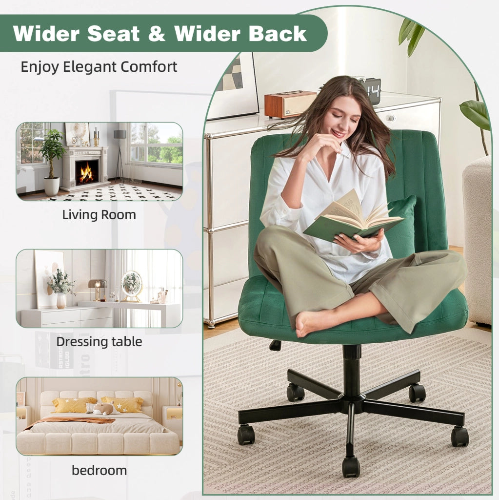Sedia da ufficio ergonomica in tessuto verde, regolabile in altezza con ruote