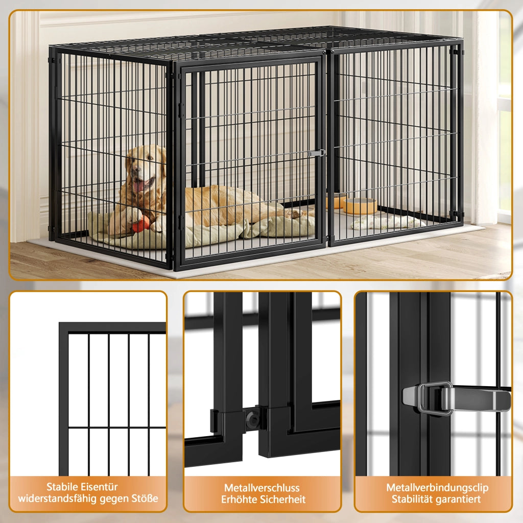 Gabbia per cani modulare con copertura e porta regolabile in ferro nero 160 × 80 × 80 cm
