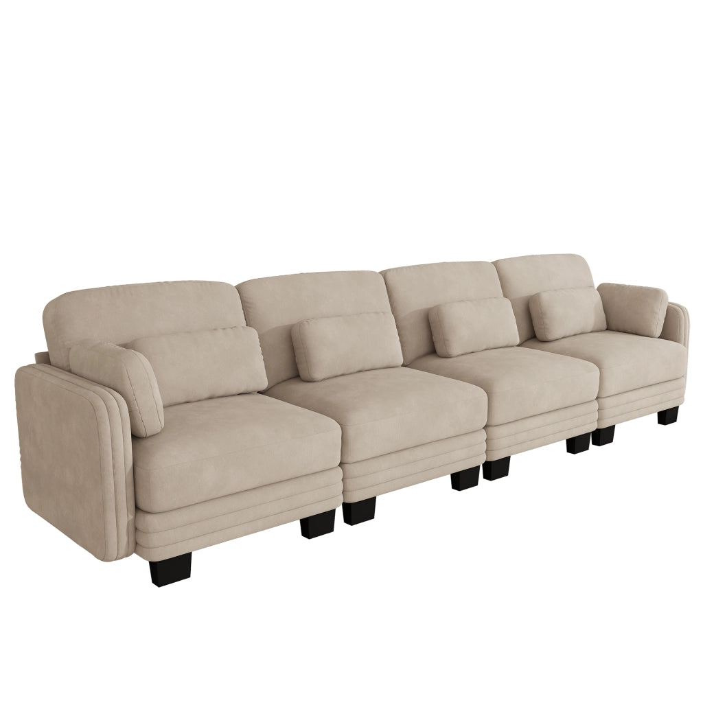 Divano modulare 330x88x88 cm con cuscini lombari e per braccioli in ciniglia color caffè chiaro