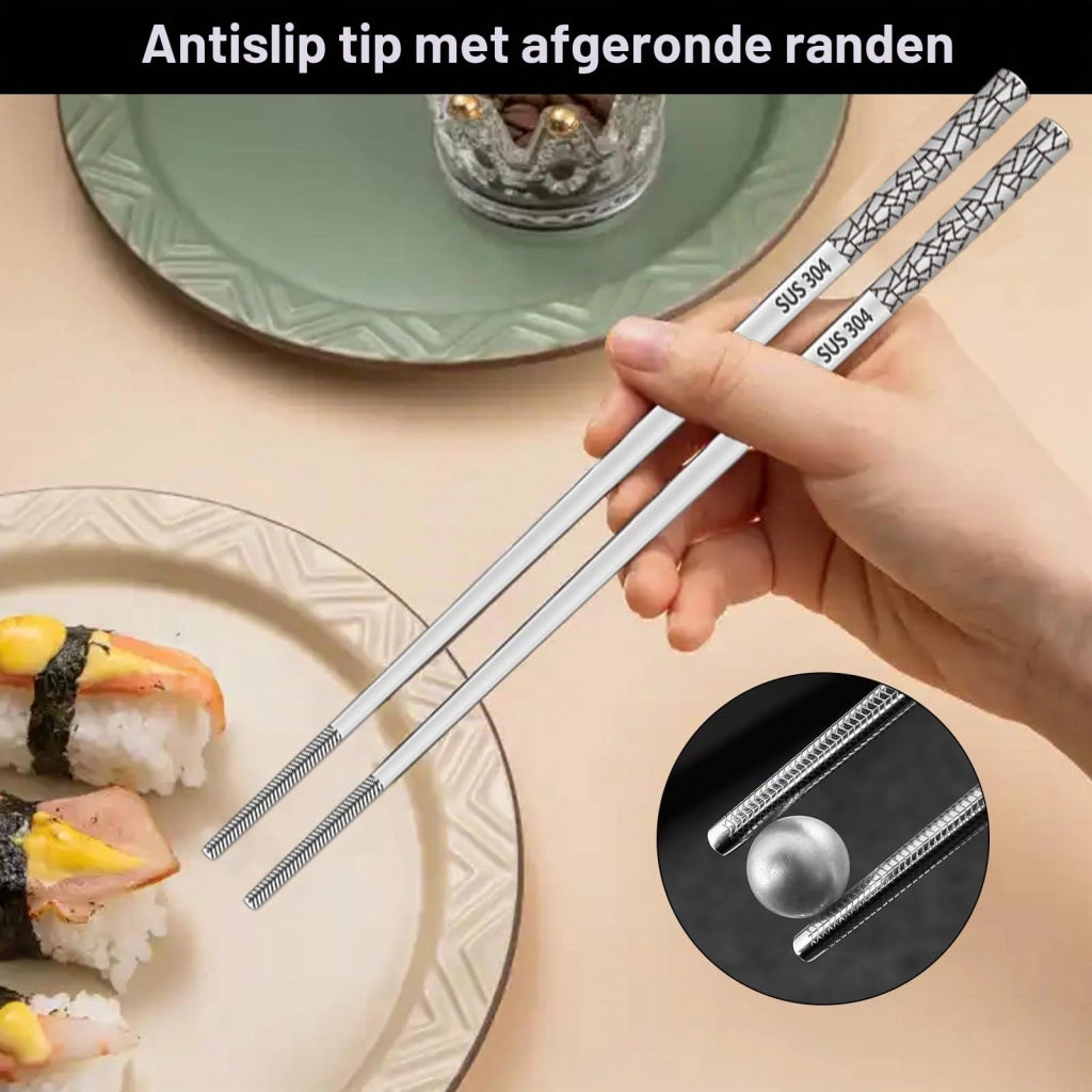 5 paia di bacchette in acciaio inox, lavabili in lavastoviglie, 23,5 cm, antiscivolo, acciaio inox 304