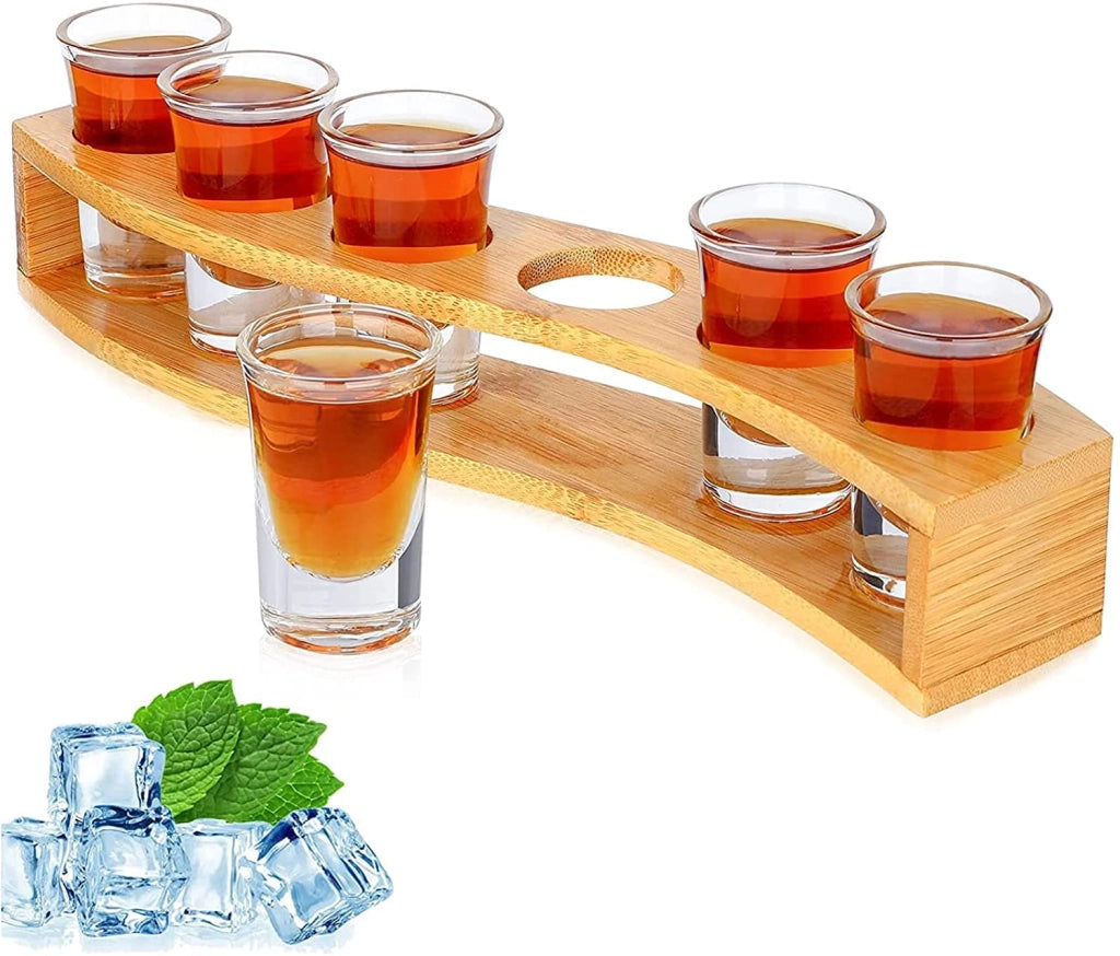 Set di 6 bicchieri da degustazione, capacità 30 ml, in vetro e metallo, forma rotonda, ideali per liquori e whisky