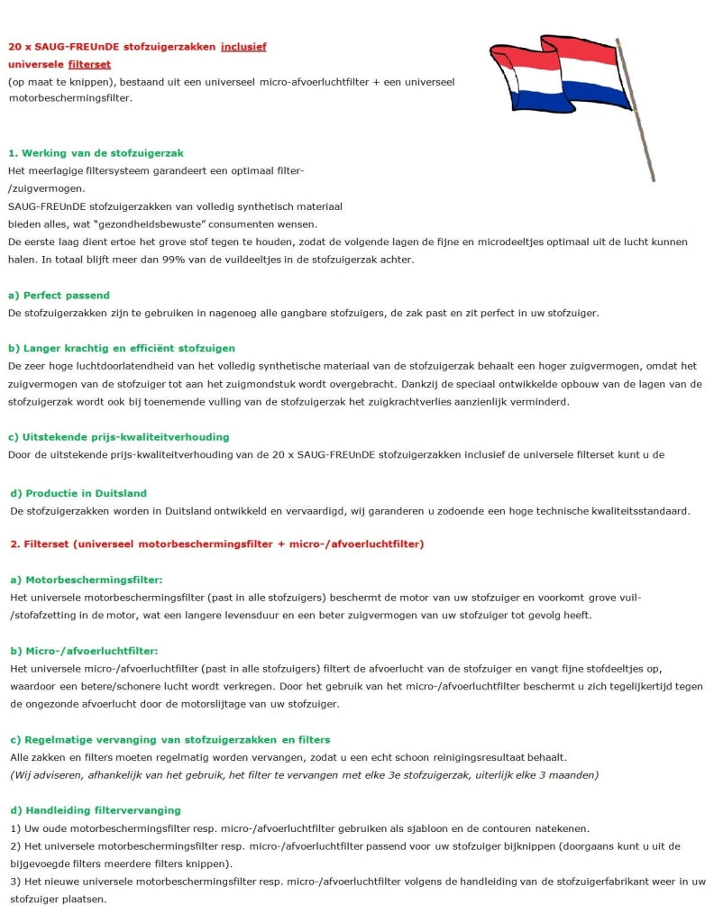 20 sacchetti per aspirapolvere Bosch MoveOn, inclusi filtri