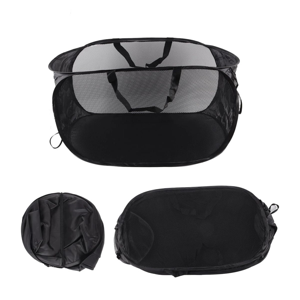 Cesto portabiancheria pieghevole in rete, dimensioni 58x36x36 cm, con maniglie e tasca laterale