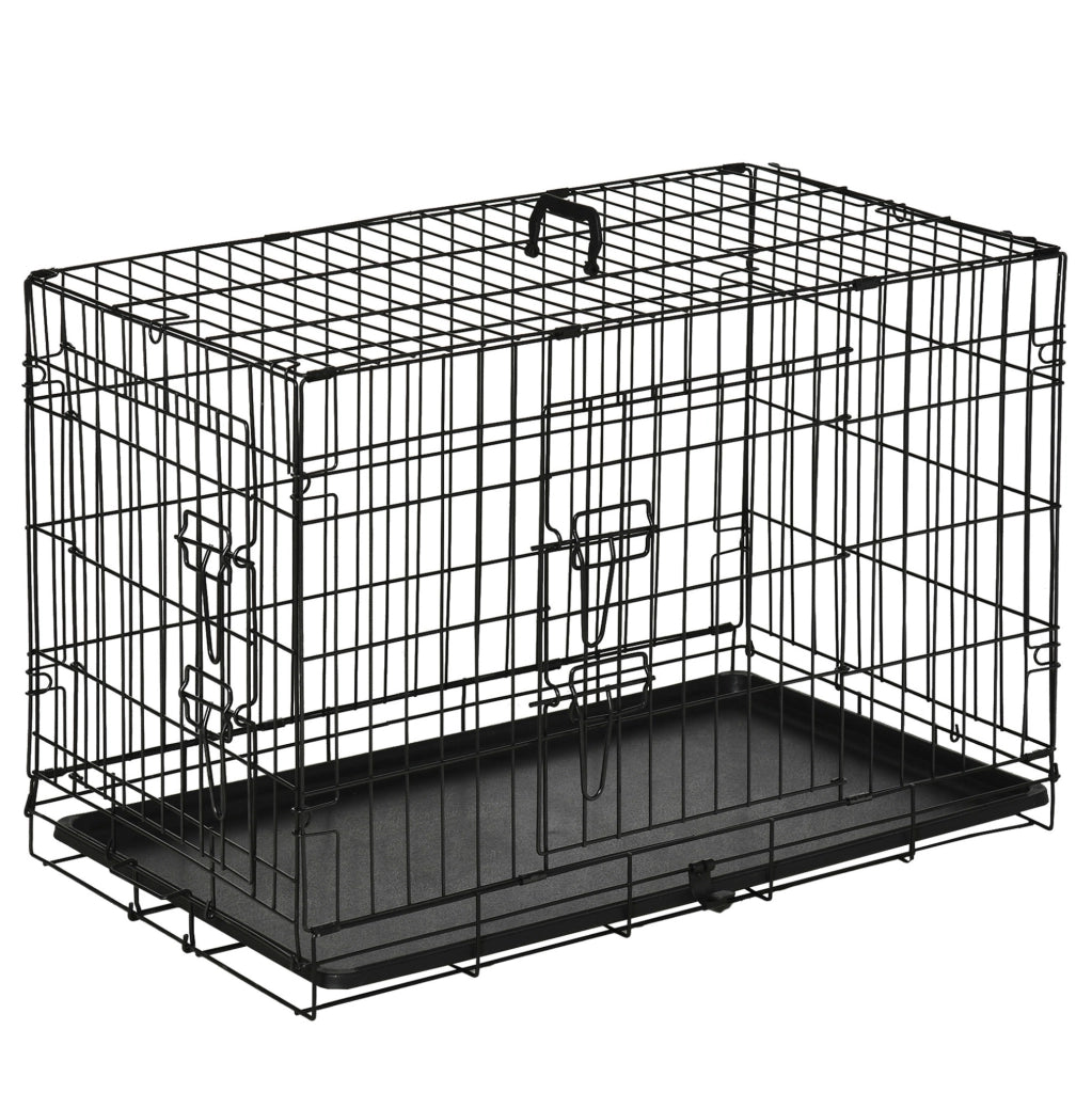 Gabbia trasportino pieghevole in metallo nero 76x46x52 cm per piccoli animali