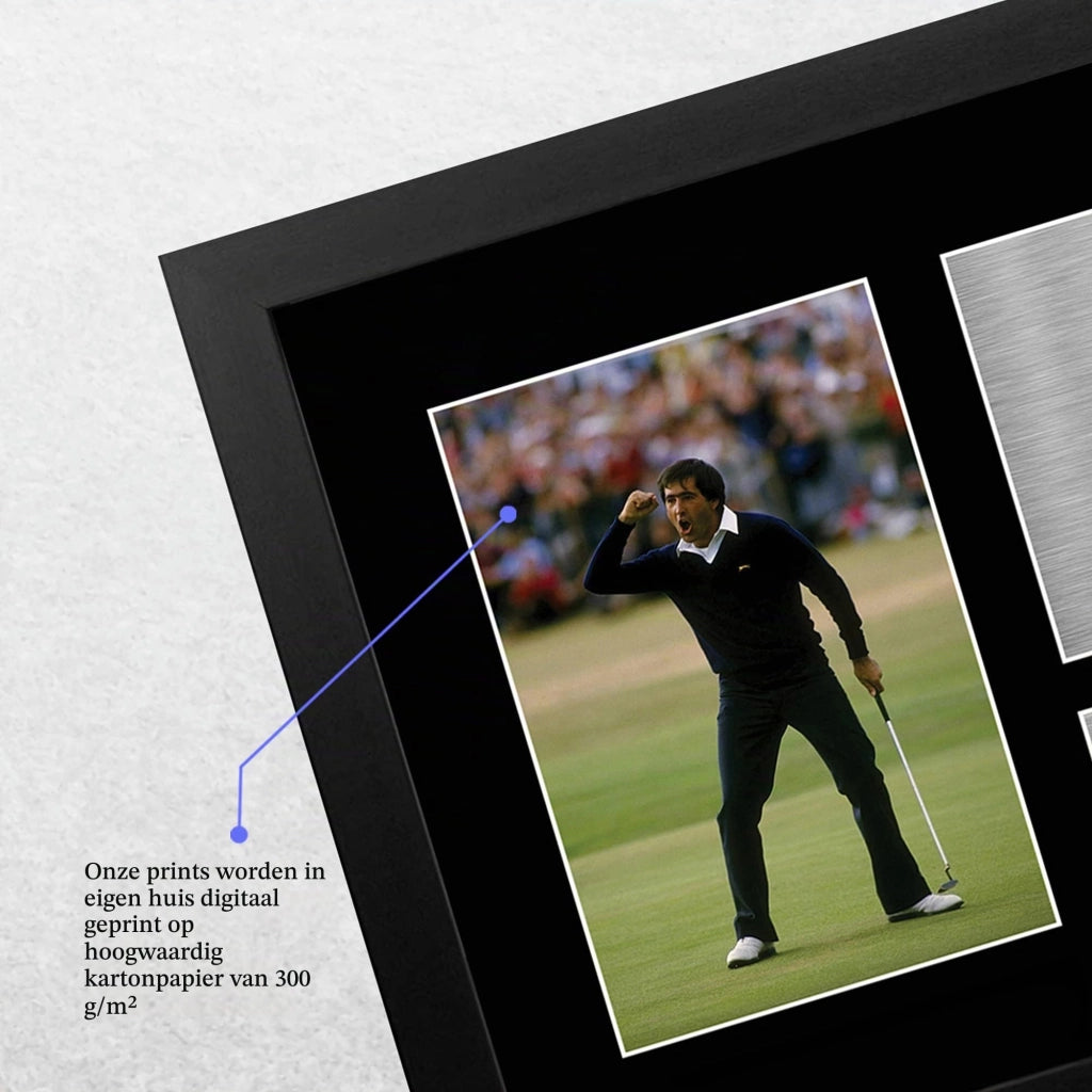 Fotografie A4 incorniciate, con la firma di Seve Ballesteros, dimensioni 29,7x21 cm