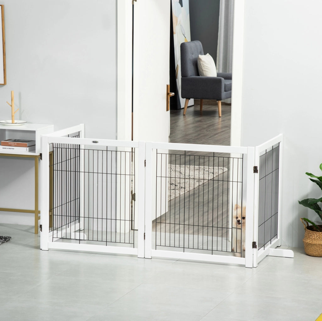 Cancelletto di sicurezza per cani 305 x 35,5 x 82 cm in legno bianco e acciaio