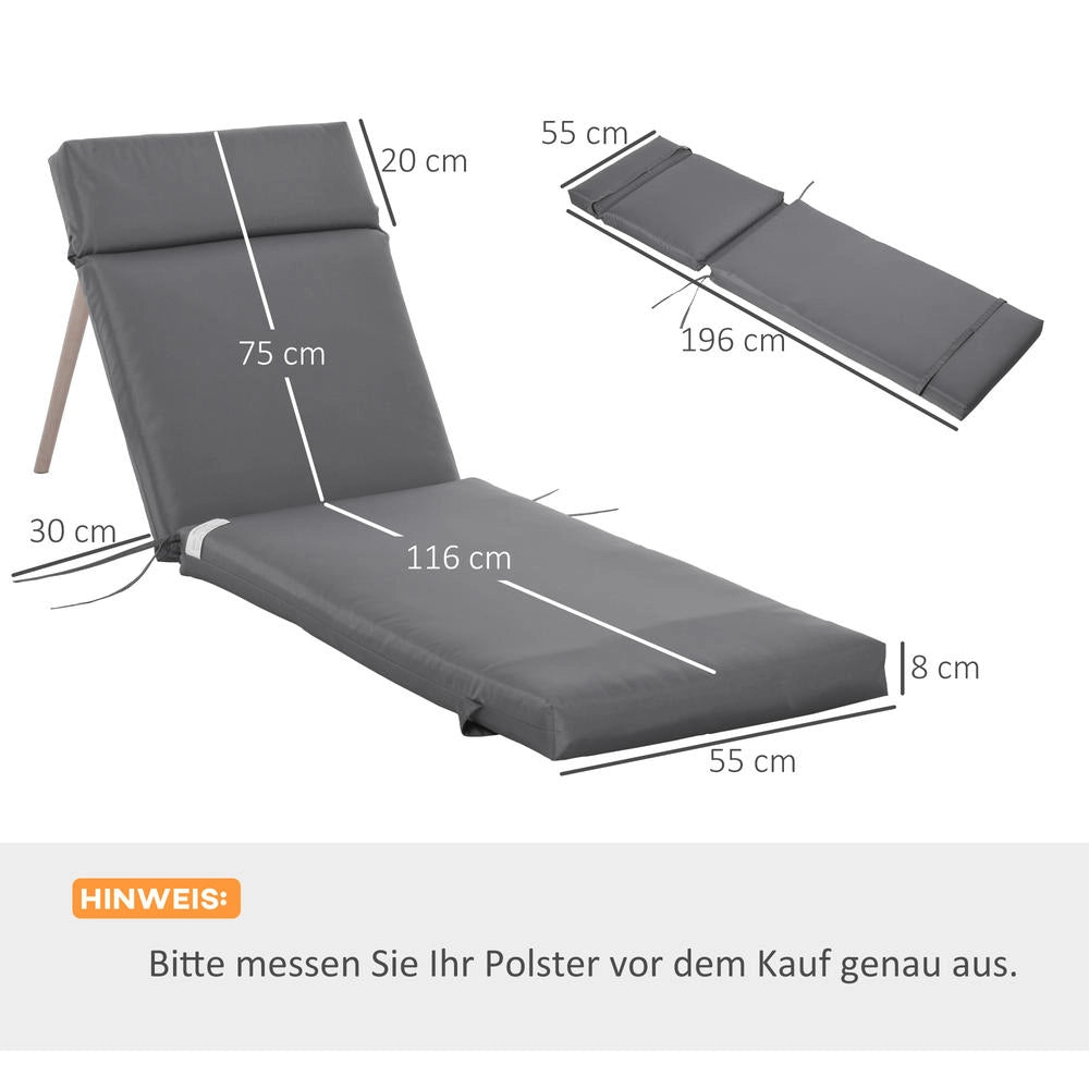 Set 2 Cuscini per Lettino Prendisole e Sdraio Giardino Grigio Scuro Spessore 8cm con Lacci