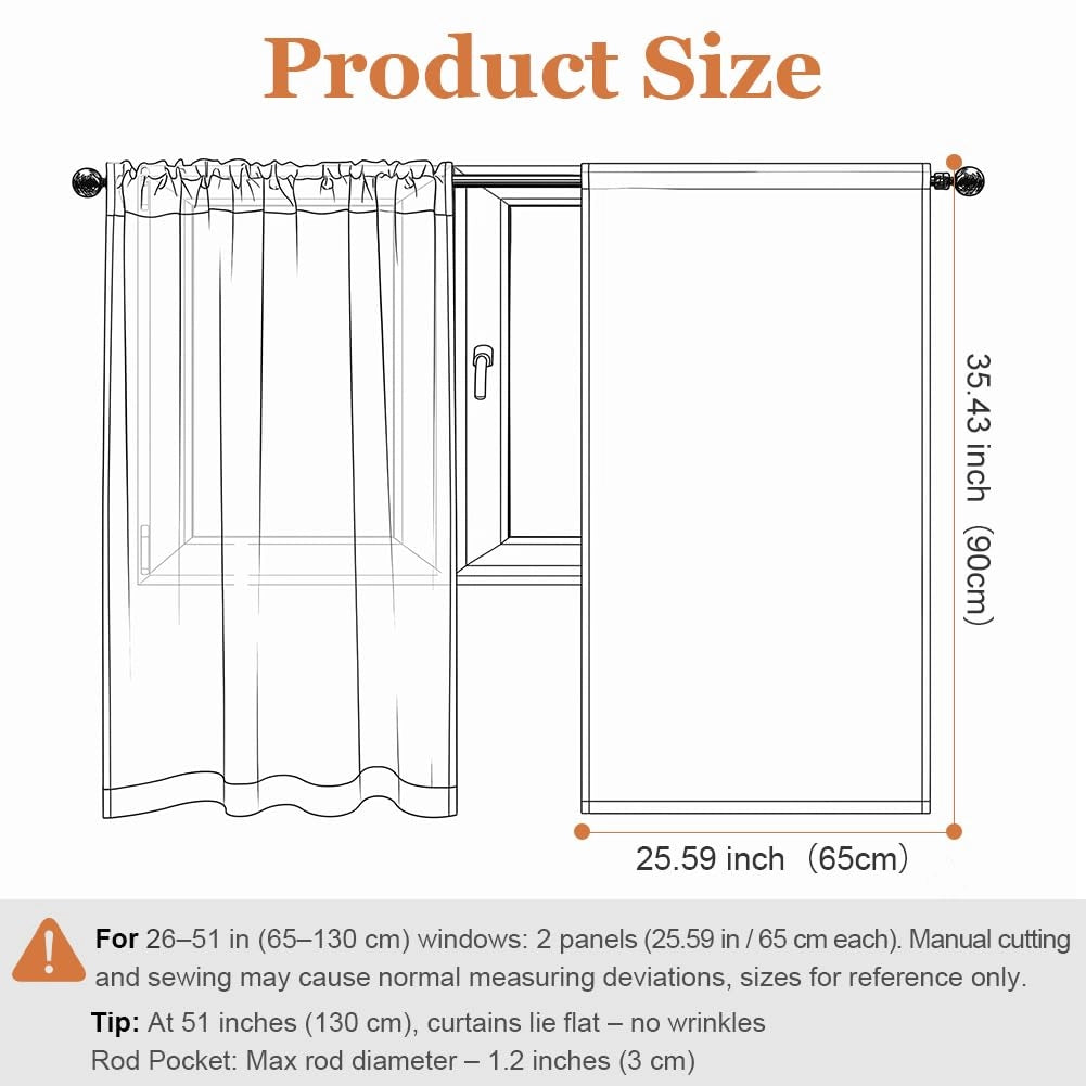 Tende in lino misto, a righe, set da 2, 90x65 cm, arancione