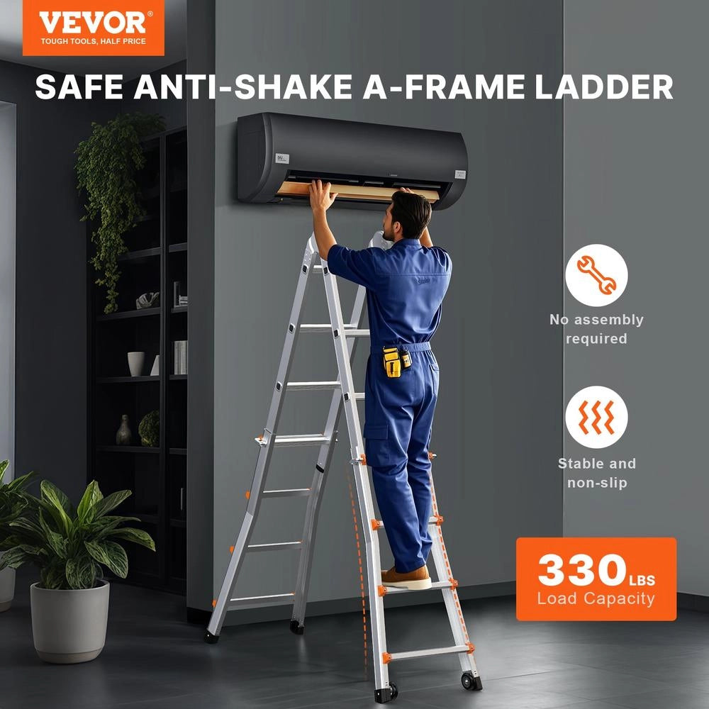 Scala Telescopica ad A 5990 mm in Alluminio, Scala Pieghevole Estensibile Portatile e Regolabile per Fai da Te Casa e Camper KMP405D, Carico 149,7 kg