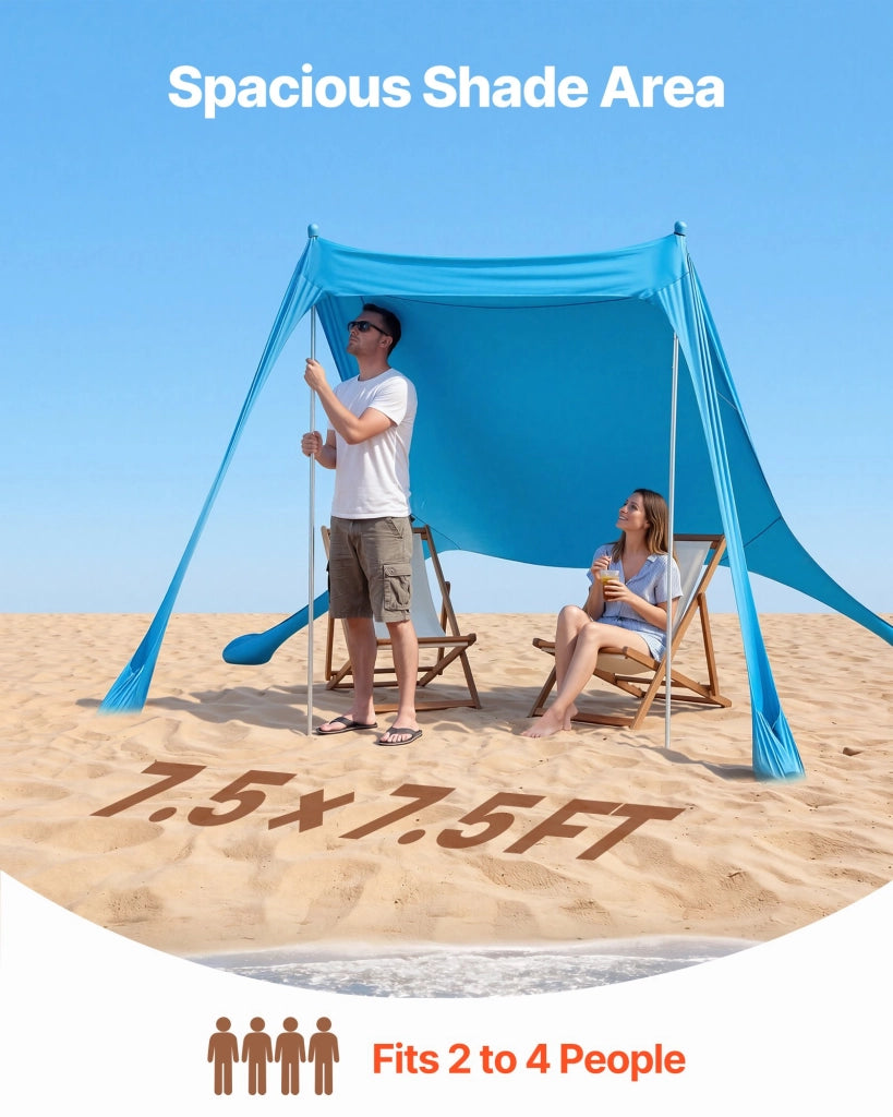 Tenda Parasole da Spiaggia Portatile TM002 2,3 x 2,3 x 2 m Protezione UPF50+ con Pali di Supporto per Campeggio e Giardino Blu