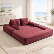 Divano letto in velluto a coste rosso vino 180 cm con portabicchieri