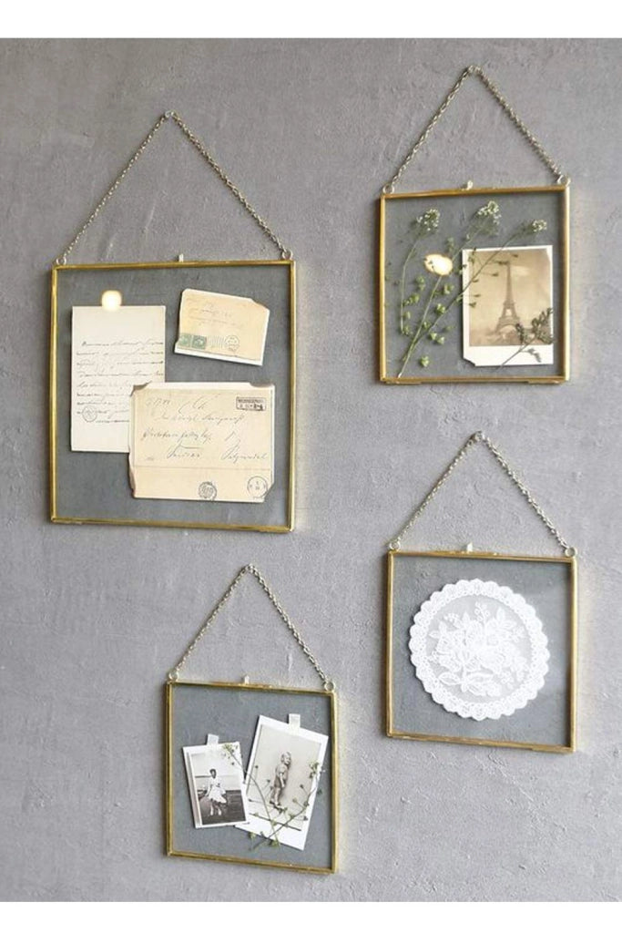 Cornice per foto 20x20 cm, ottone/vetro, dorata, verticale, effetto sospeso