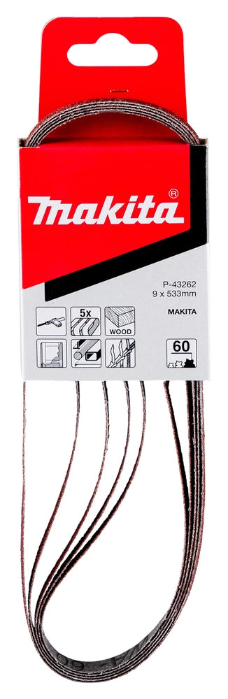 Nastri Abrasivi Makita P-43262 9 x 533 mm Grana 60 – Confezione 5 Pezzi