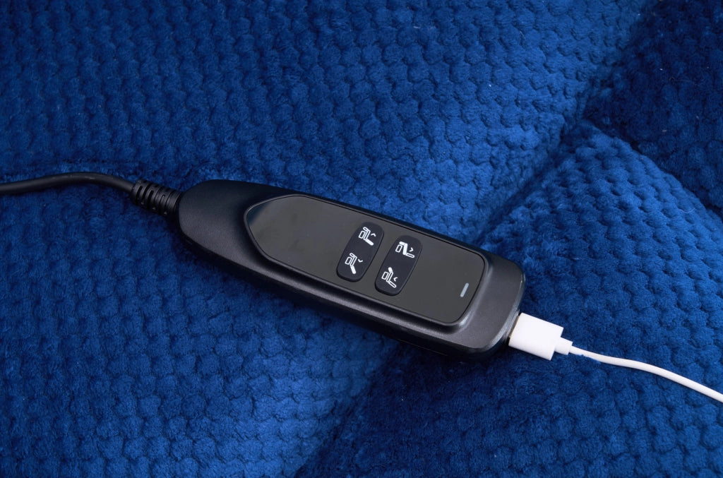 Poltrona elettrica blu con alzata assistita, massaggio e riscaldamento