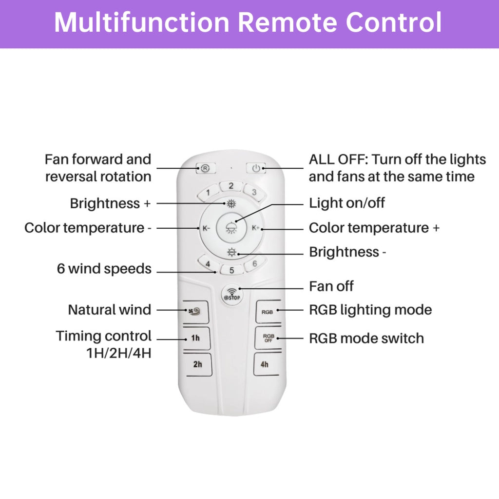 Ventilatore da soffitto 38 cm con luce LED RGB e telecomando