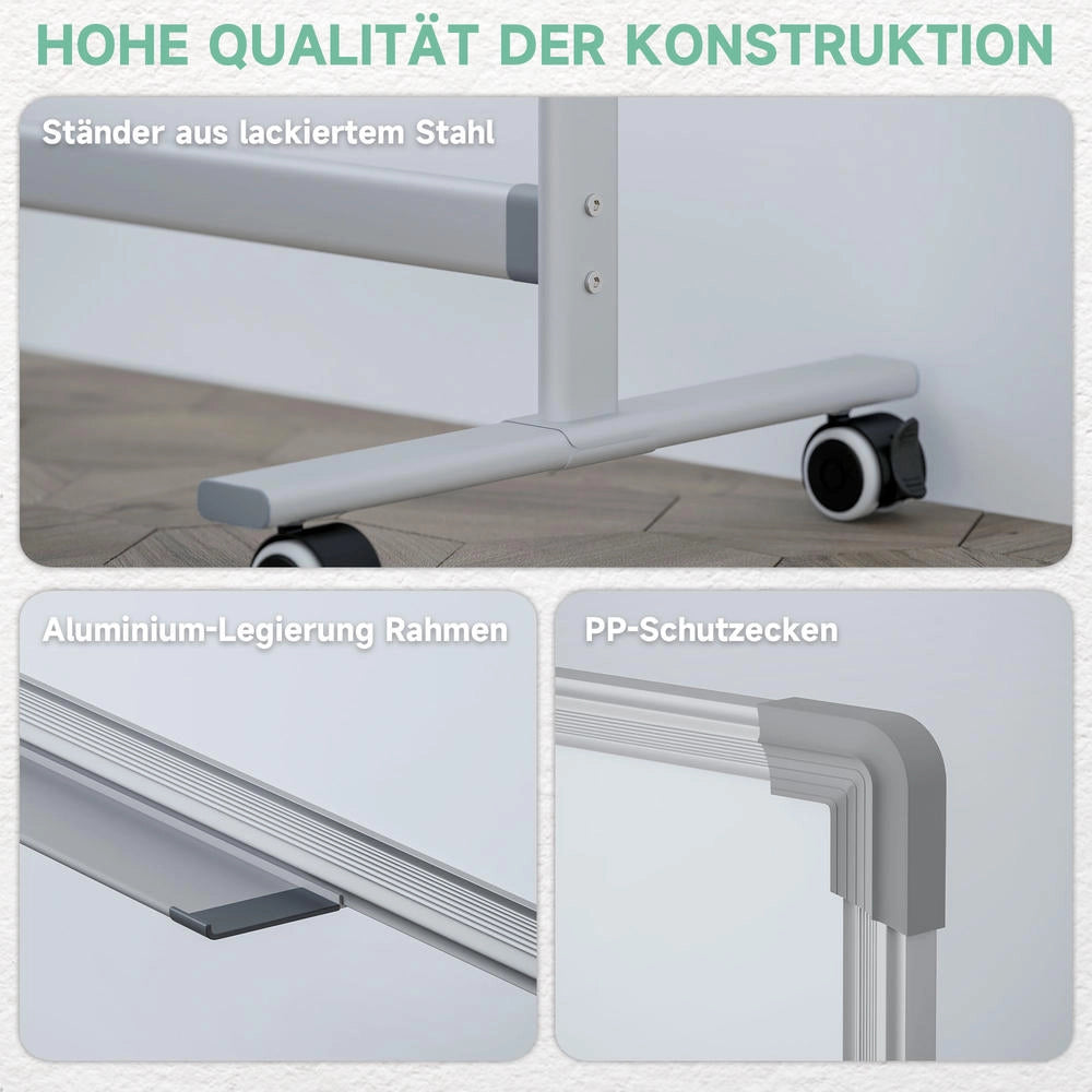 Lavagna magnetica bianca 120 x 90 cm mobile su ruote girevole 360° telaio in metallo per ufficio e casa