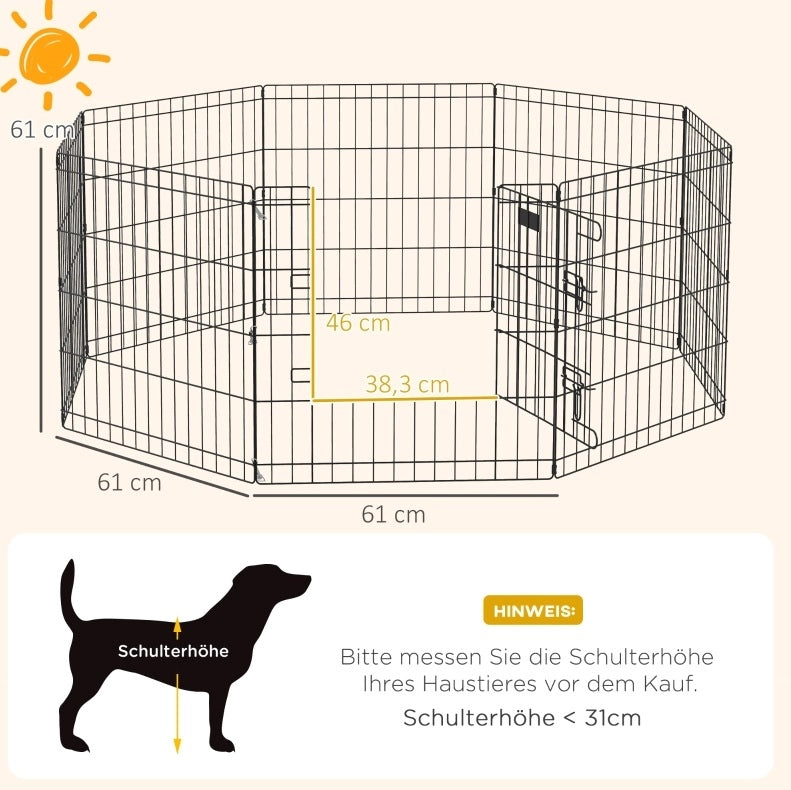 Recinto per cuccioli e cani piccoli 61 cm nero in metallo, con porta, interno/esterno