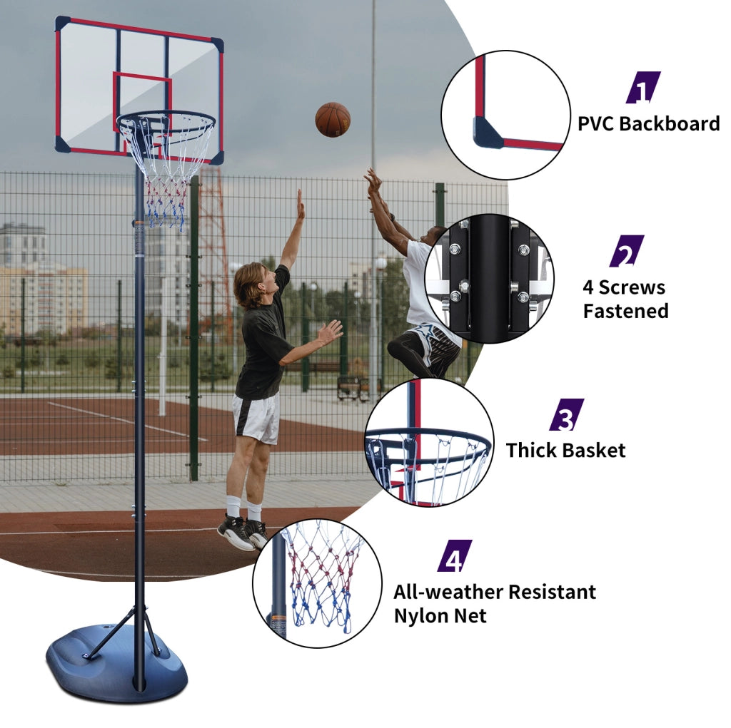 Canestro da basket regolabile da 228,6 a 280,42 cm nero e rosso con ruote